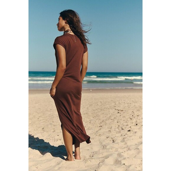 Free People Free-est All Day Long Midi T-Shirt Dress Chocolate Beach XS 283782 - Picture 3 of 9